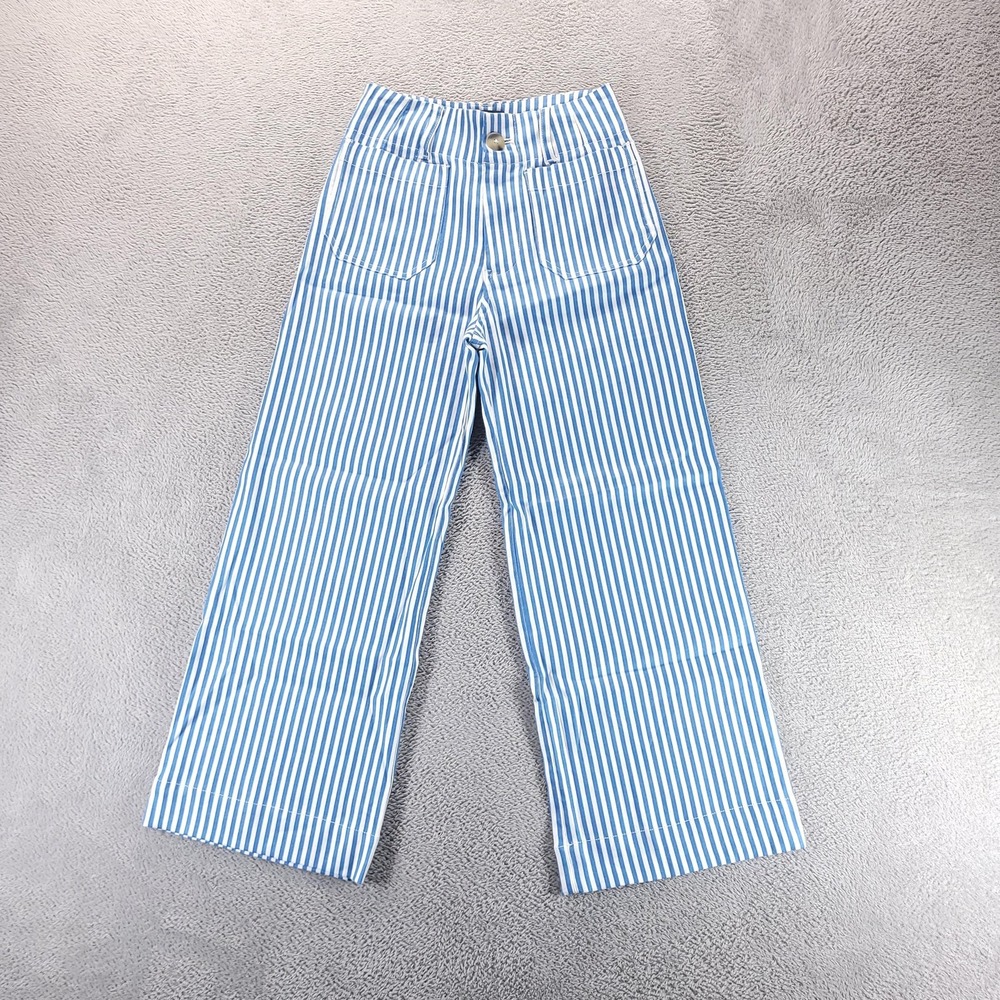 Maeve Pants Womens 23P Blue Striped The Colette Wide Leg Cropped Linen Twill